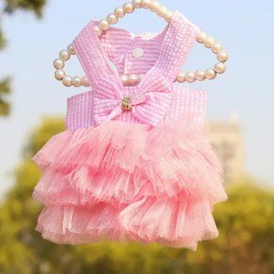 Summer dress for puppy, dog or kitty cat. Pink and white with tutu size XS. NWT